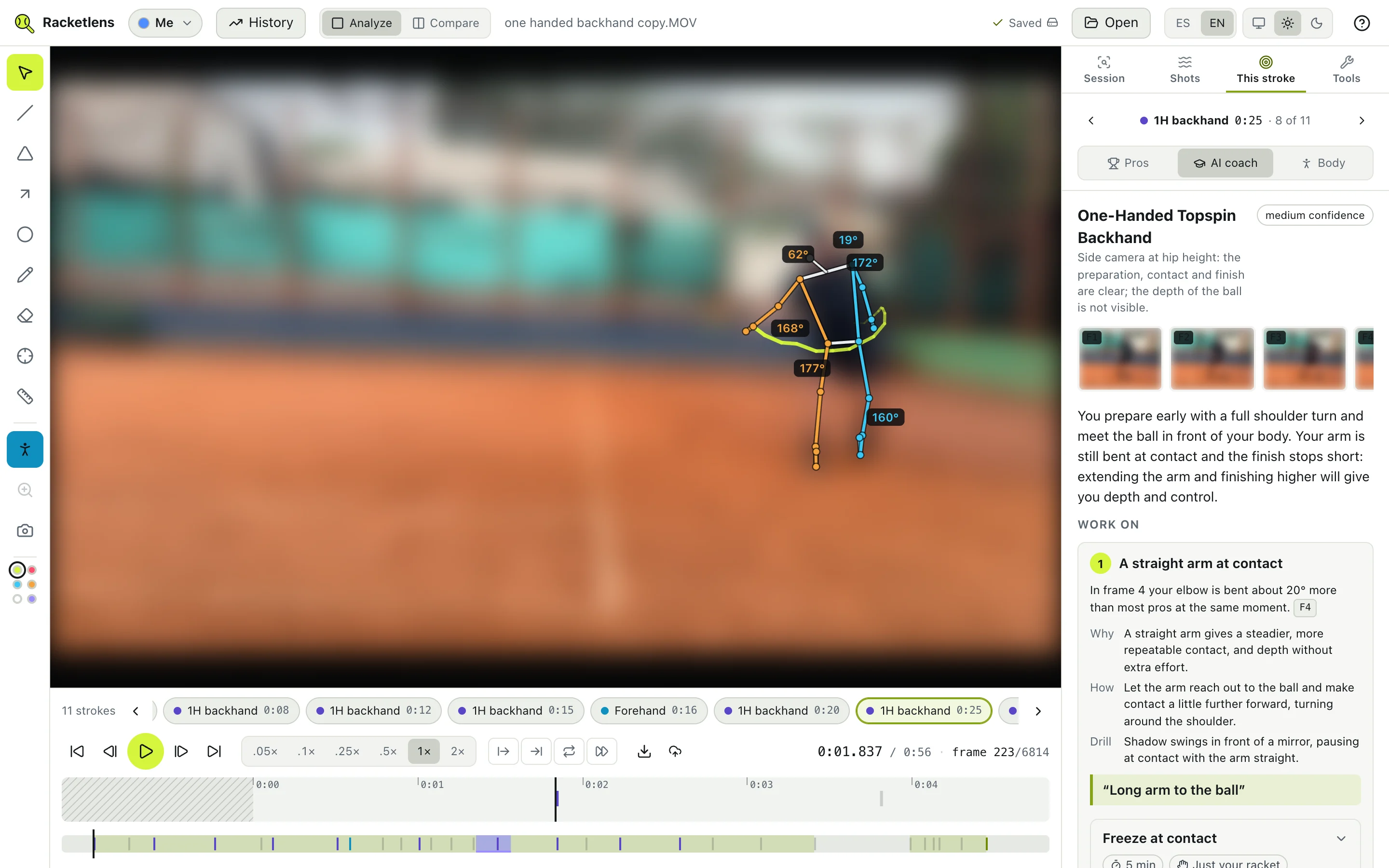 An AI coach review: what you do well, what to work on and the frames where it saw it.