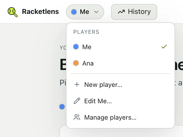 The players menu, with the current player ticked.