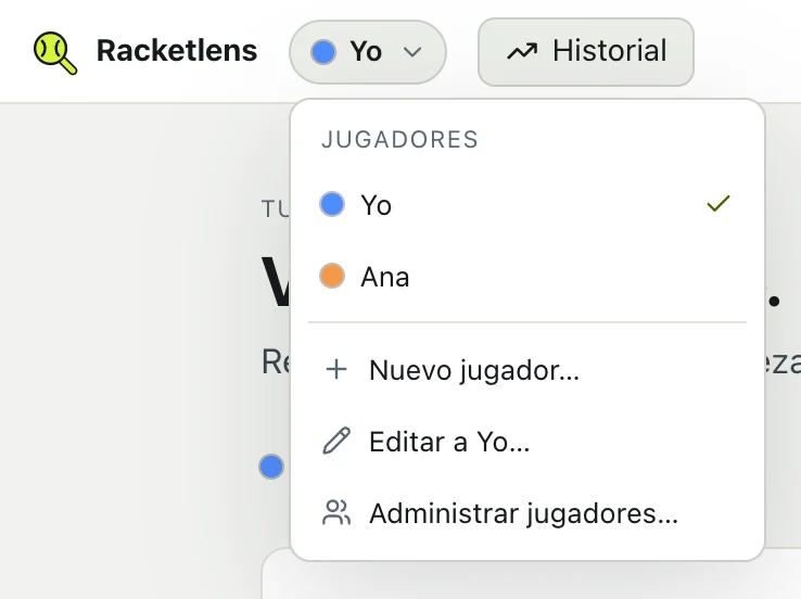 El menú de jugadores, con el jugador actual marcado.